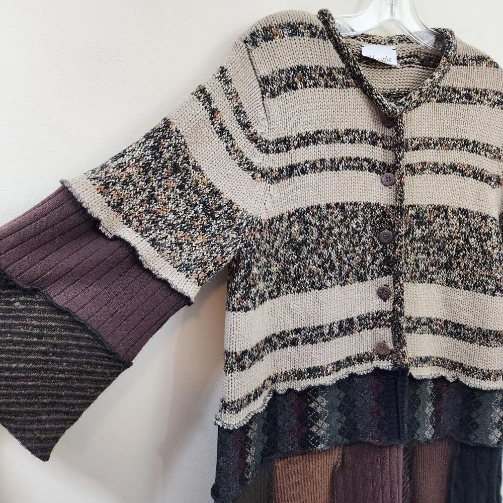 Magpie 1/2 button long boho patchwork duster sweater 3/4